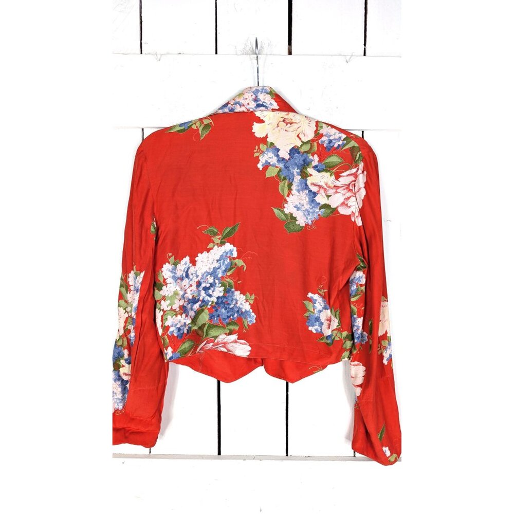 Vintage Paris France red floral cropped shirt blazer top - Picture 5 of 7